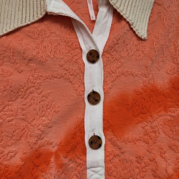 Free People Oversized Orange Peach Polo Sweater Comfy Classic Prep Casual Cute - Picture 6 of 16